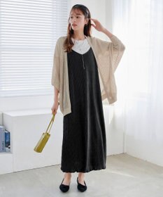 Tiaclasse L 【洗える】メッシュ編みニットドルマンカーディガン