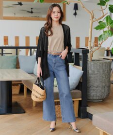 Tiaclasse L 【洗える】メッシュ編みニットドルマンカーディガン