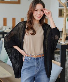 Tiaclasse L 【洗える】メッシュ編みニットドルマンカーディガン