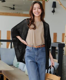 Tiaclasse L 【洗える】メッシュ編みニットドルマンカーディガン