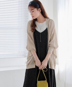 Tiaclasse L 【洗える】メッシュ編みニットドルマンカーディガン