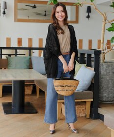 Tiaclasse L 【洗える】メッシュ編みニットドルマンカーディガン