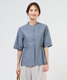 J.PRESS LADIES 【シーンレスに活躍】セルロースカラミストライプ バンドカラー ブラウス