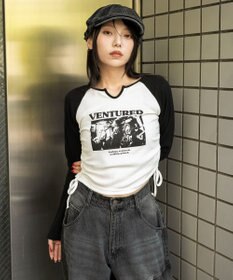 WEGO キーネックサイドドロストラグランロンT