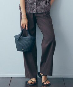 23区 L 【洗える】リネンレーヨンストレッチ ドロスト ワイド パンツ