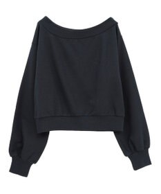 earth music&ecology ショート丈ワンポイント刺繍オフショルスウェット