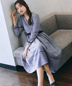 Tiaclasse 【洗える】配色パイピングフレアワンピース