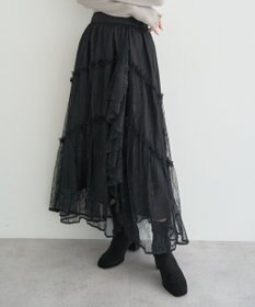 earth music&ecology レースフリルティアードスカート
