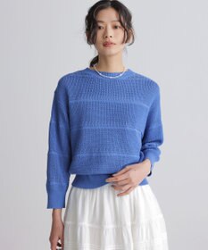 組曲 ボーダーレース ニット ブルー系