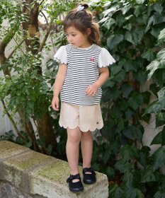 ANY KIDS 袖スカラップ ボーダーTシャツ