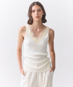 BEIGE， RUBY / レーストリム リブタンクトップ