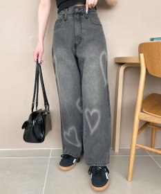 WEGO スプレーペイントストレートデニムパンツ