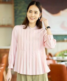 自由区 【カタログ掲載】ドレープブロードタック ブラウス ピンク×白ライン
