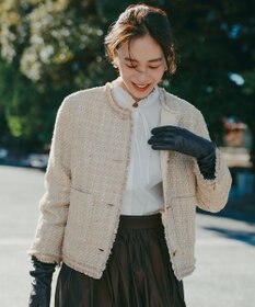 自由区 ファンシーノットツイードノーカラー ジャケット ベージュ