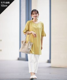 Tiaclasse 【洗える】フレアカフスポンチチュニックブラウス