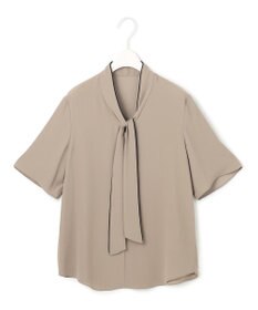 ICB L 【人気のため新色追加・接触冷感・UVケア・洗える】BackSatinAmunzen 5分袖配色ボウタイブラウス