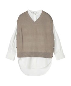 CRAFT STANDARD BOUTIQUE 【洗える】ニットベスト+バンドカラーシャツSET-B