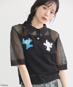 earth music&ecology スティッチ／刺繍ハートボタンニットポロシャツ