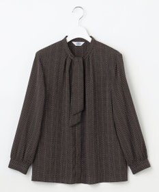 J.PRESS LADIES S 【洗える】ドットデシンプリント ボウタイ バンドカラー ブラウス