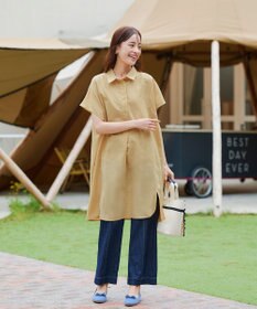 Tiaclasse 【洗える】フレンチスリーブリネンチュニックシャツ