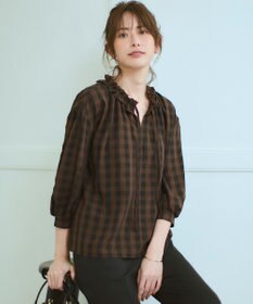 23区 L 【WEB&一部店舗限定】ブロックチェック フリル ブラウス