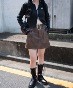 WEGO ベルト付ヴィンテージライクFレザーミニスカート