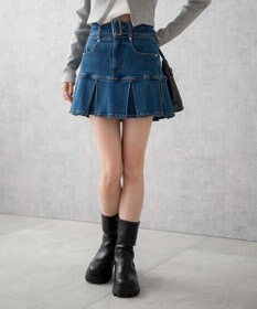 WEGO ベルト付デニムプリーツスカパン
