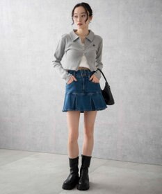 WEGO ベルト付デニムプリーツスカパン