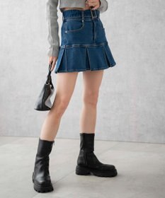 WEGO ベルト付デニムプリーツスカパン