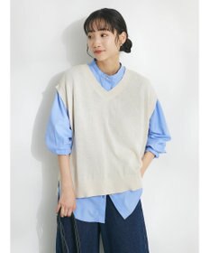 CRAFT STANDARD BOUTIQUE 【洗える】ニットベスト+バンドカラーシャツSET-B
