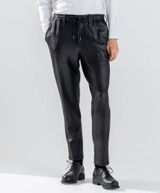 JOSEPH HOMME 新素材【ストレッチ/光沢感】レザーライクジャージードロスト付きテーパードパンツ / PEGG CONVERTIBLE ブラック系