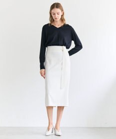 BEIGE， CHLOR / ウールシルクツイルドッキングVネックニット