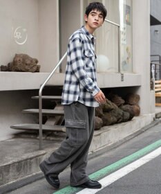 WEGO 【ユニセックス着用ITEM/ウエストゴム/MLサイズ展開】ワイドスウェットカーゴパンツ