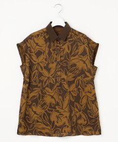 自由区 【カタログ掲載・洗える】モノトーンフラワープリント ブラウス