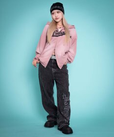 WEGO 【ユニセックス着用YD/ウエスト調整可/MLサイズ展開】グラフィックデニムパンツ