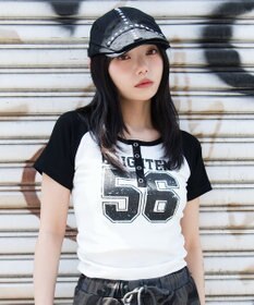 WEGO グラフィックラグランヘンリーネックT