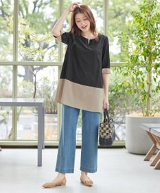 Tiaclasse 【おのののかさん着用】TCデニム切替ワイドストレートパンツ