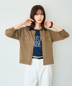 YECCA VECCA ノーカラー7分袖ポケットカーディガン