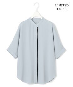 ICB L 【人気のため新色追加・接触冷感・UVケア・速乾・洗える】BackSatinAmunzen 5分袖バンドカラーブラウス