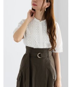 Te chichi 【WEB限定カラーあり】フロントレース5分袖ブラウス