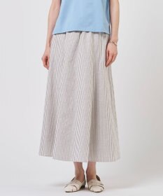 J.PRESS LADIES L リネンMIX ストライプ フレア スカート