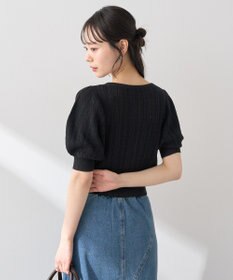 earth music&ecology 透かしケーブルパフスリニットカーディガン