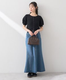 earth music&ecology 透かしケーブルパフスリニットカーディガン