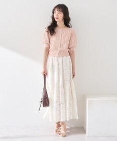 earth music&ecology 透かしケーブルパフスリニットカーディガン