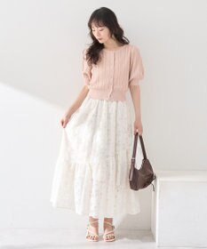 earth music&ecology 透かしケーブルパフスリニットカーディガン