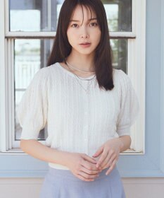 earth music&ecology 透かしケーブルパフスリニットカーディガン