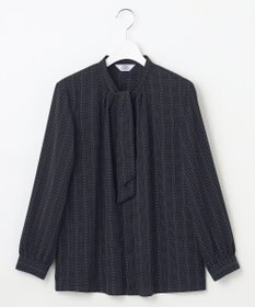 J.PRESS LADIES S 【洗える】ドットデシンプリント ボウタイ バンドカラー ブラウス