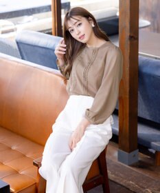 Tiaclasse L 【洗える】ピンタックレースブラウス