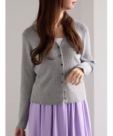 Te chichi ウェーブメタル釦Vネックリブカーディガン