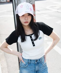 WEGO グラフィックラグランヘンリーネックT